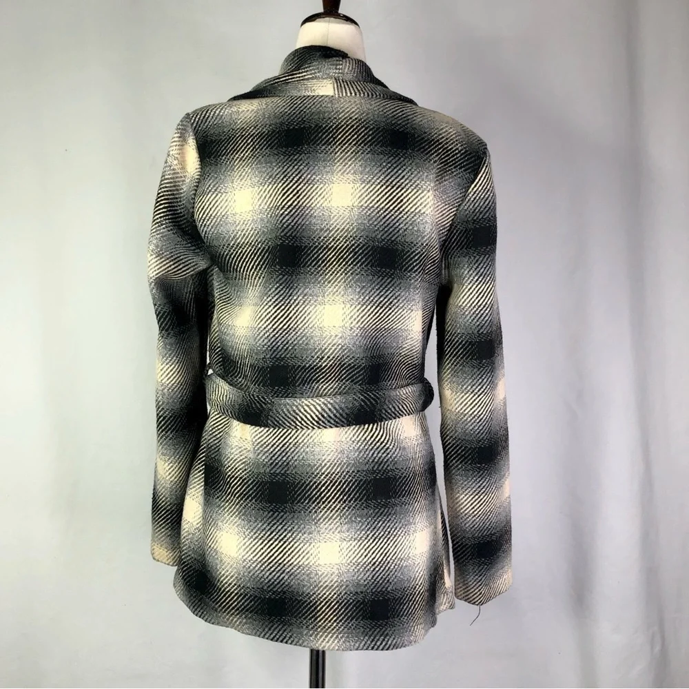 Jack by BB Dakota sweater coat grey plaid shawl collar waist tie open front XS